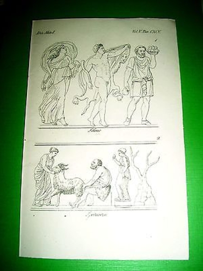 Stampa Incisione Mitologia - Sileno e Speranza - 1700 ca