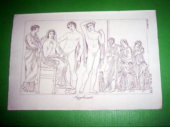 Stampa Incisione Mitologia - Suplicanti - 1700 ca