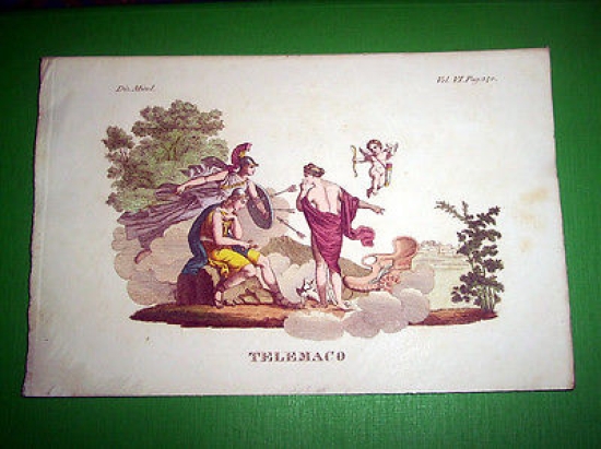 Stampa Incisione Mitologia - TELEMACO - 1700 ca