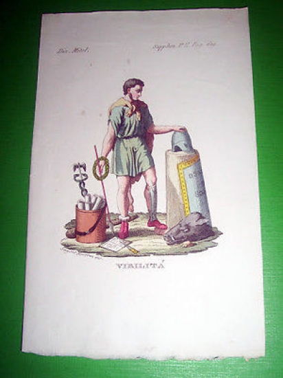 Stampa Incisione Mitologia - VIRILITA' - 1700 ca