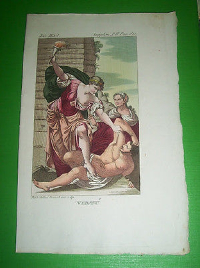 Stampa Incisione Mitologia - Virtù - 1700 ca