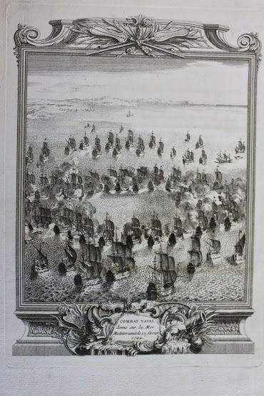 Stampa incisione originale bulino - Combattimento navale Tolone - 1744