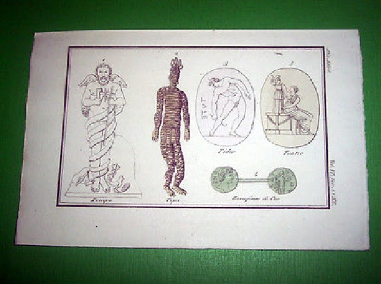 Stampa Incisione Storia e Mitologia - Tempo Tideo Teano Tipi …