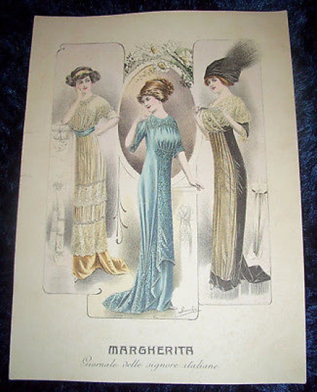 Stampa Litografia d' Epoca Originale - Moda Abiti Donna A34 …