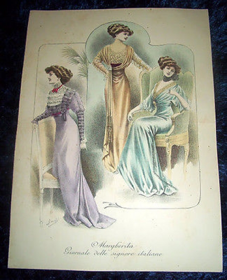 Stampa Litografia d' Epoca Originale - Moda Abiti Donna A90 …