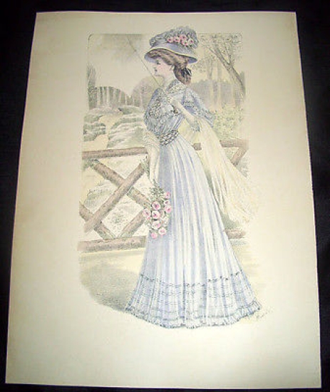 Stampa Litografia d' Epoca Originale - Moda Abiti Donna B09 …