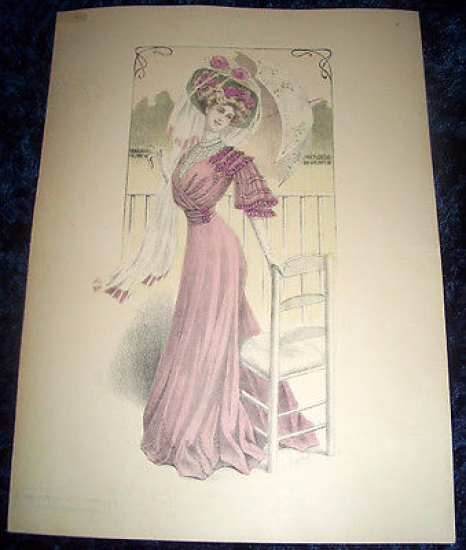 Stampa Litografia d' Epoca Originale - Moda Abiti Donna B31 …