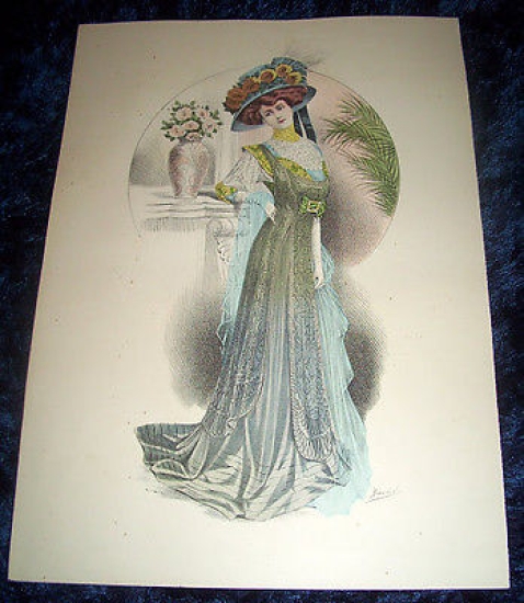 Stampa Litografia d' Epoca Originale - Moda Abiti Donna B91 …