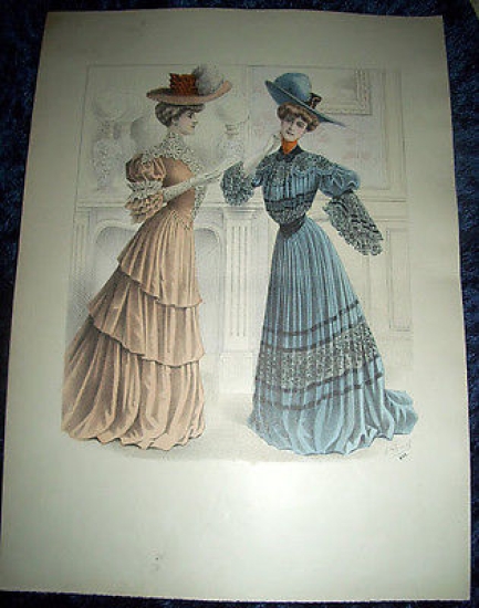 Stampa Litografia d' Epoca Originale - Moda Abiti Donna C18 …