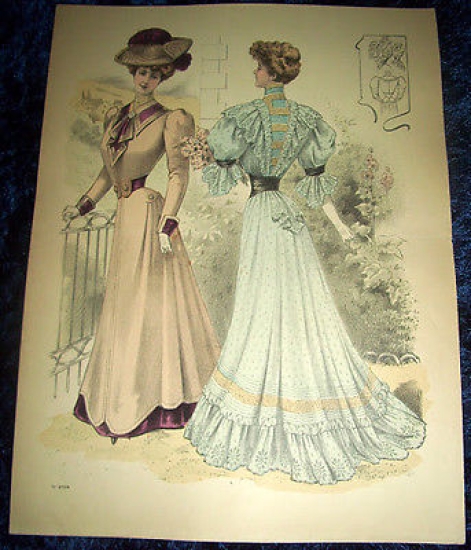 Stampa Litografia d' Epoca Originale - Moda Abiti Donna C51 …