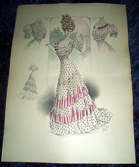Stampa Litografia d' Epoca Originale - Moda Abiti Donna C56 …