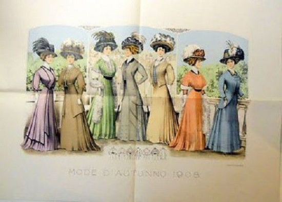 Stampa Litografia Moda Donna Figurino - Mode d' Autunno 1908