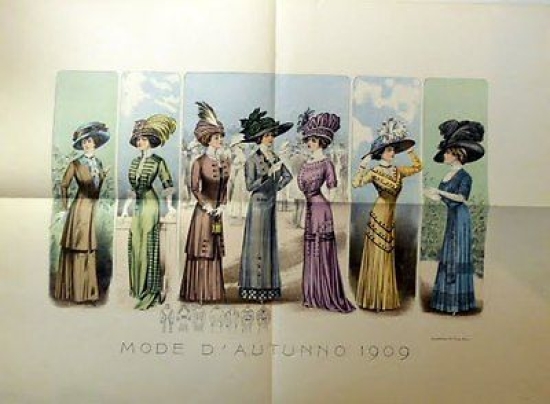 Stampa Litografia Moda Donna Figurino - Mode d'Autunno 1909