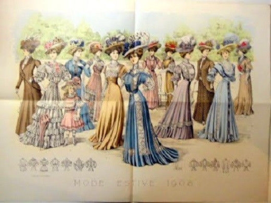 Stampa Litografia Moda Donna Figurino - Mode Estive - 1908