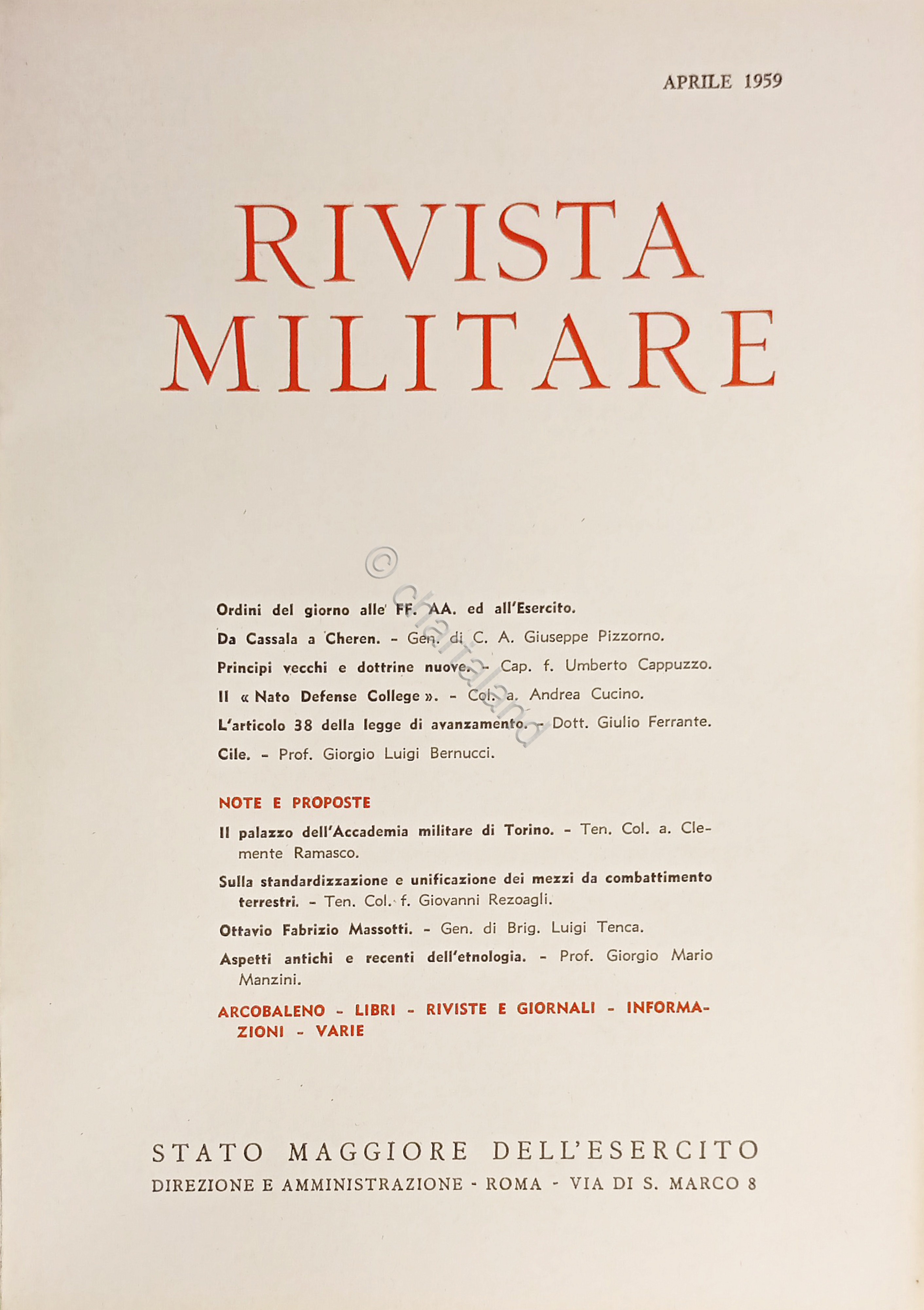 Stato Maggiore dell'Esercito - Rivista Militare - Aprile 1959