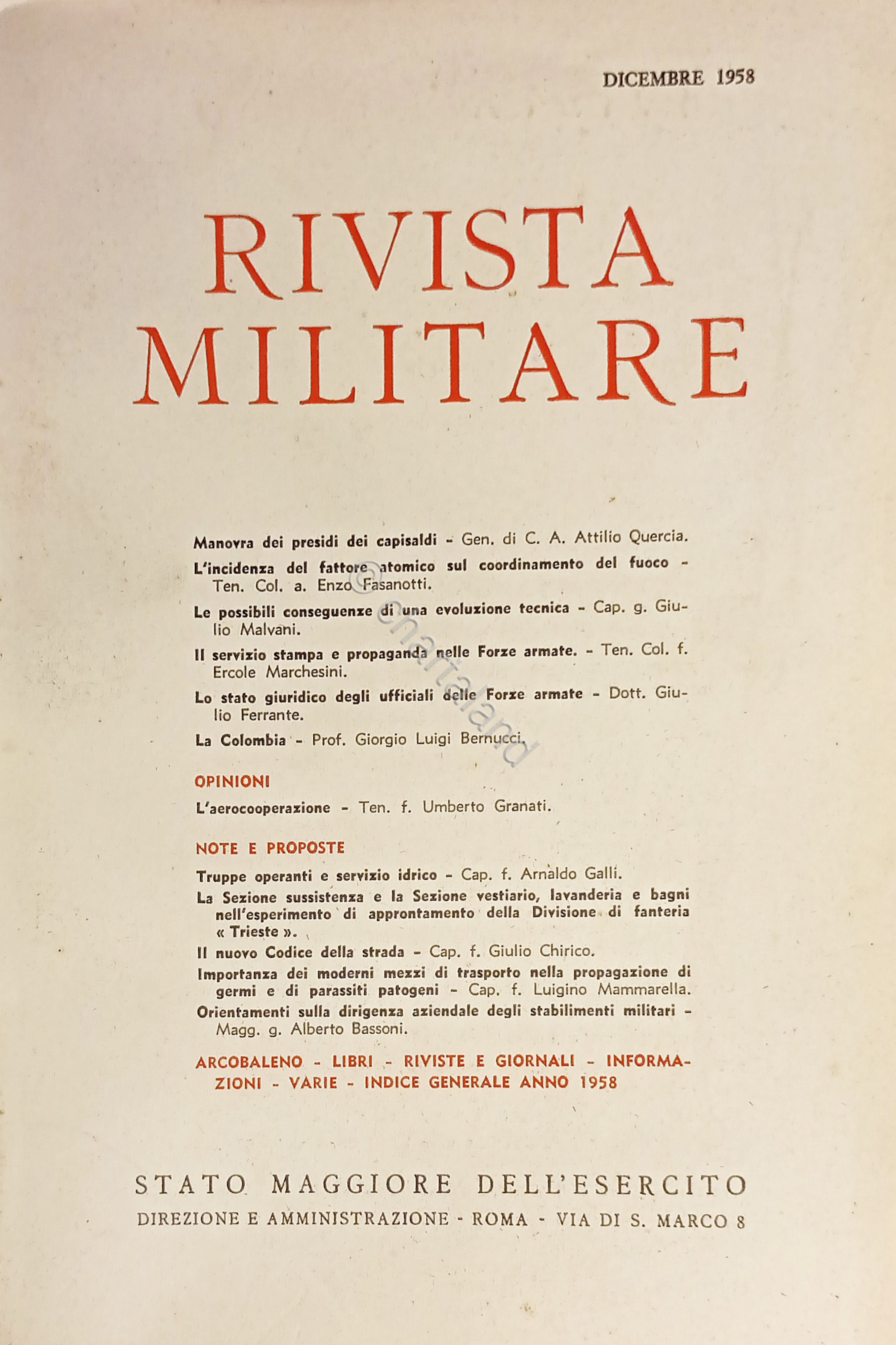Stato Maggiore dell'Esercito - Rivista Militare - Dicembre 1958