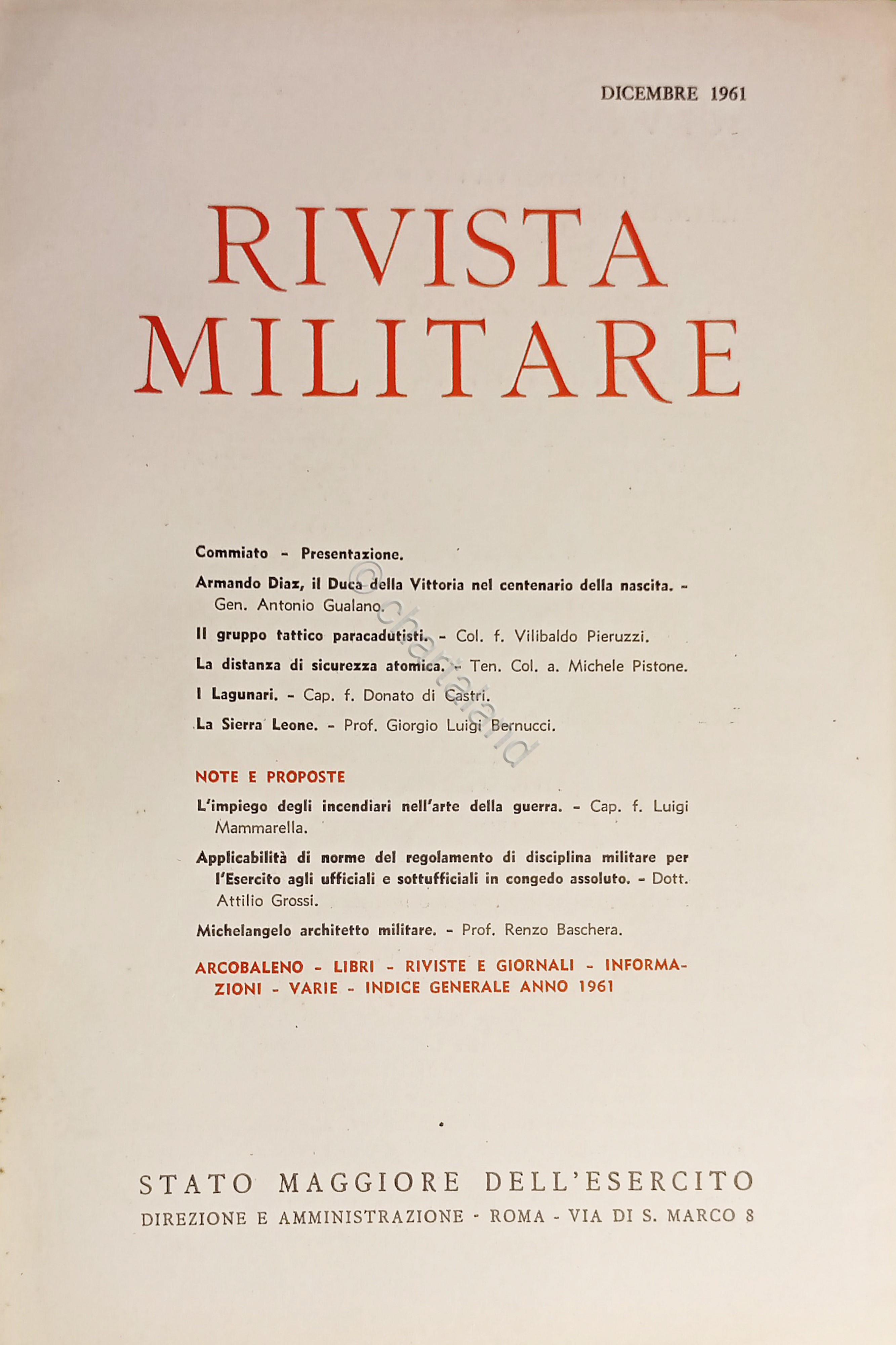 Stato Maggiore dell'Esercito - Rivista Militare - Dicembre 1961