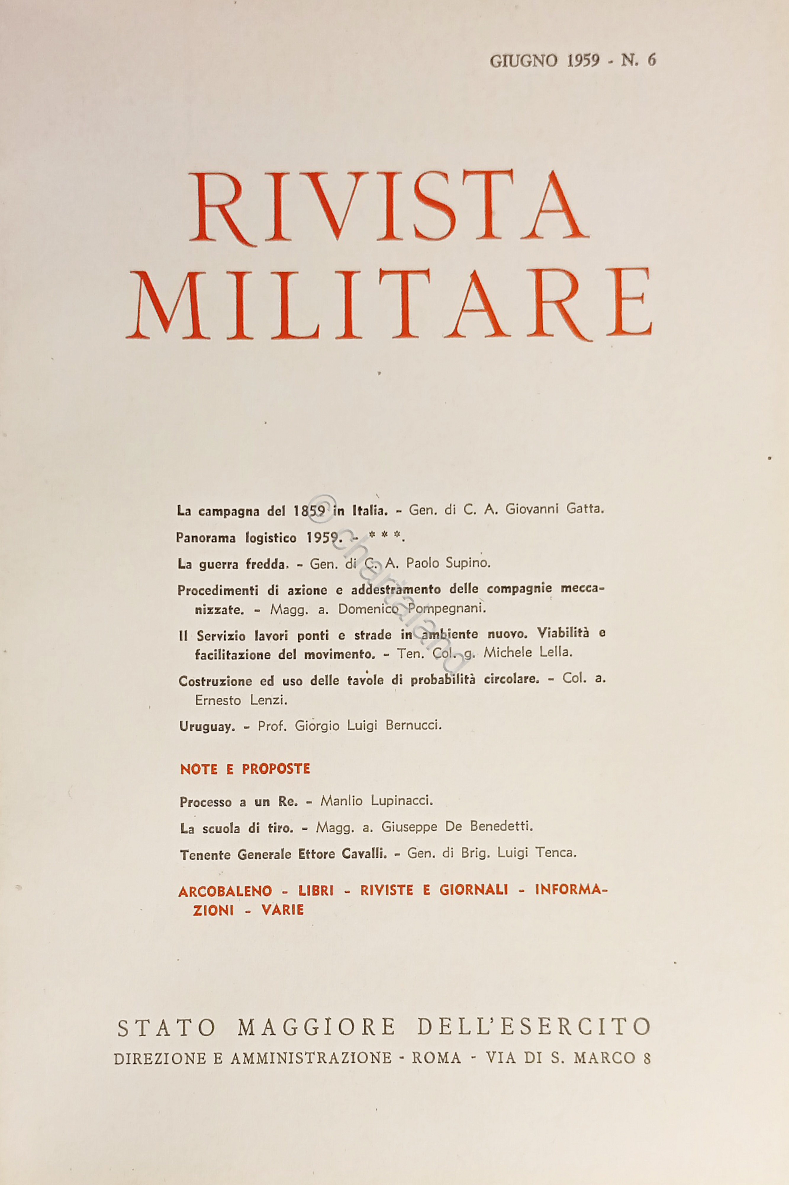 Stato Maggiore dell'Esercito - Rivista Militare - Giugno 1959