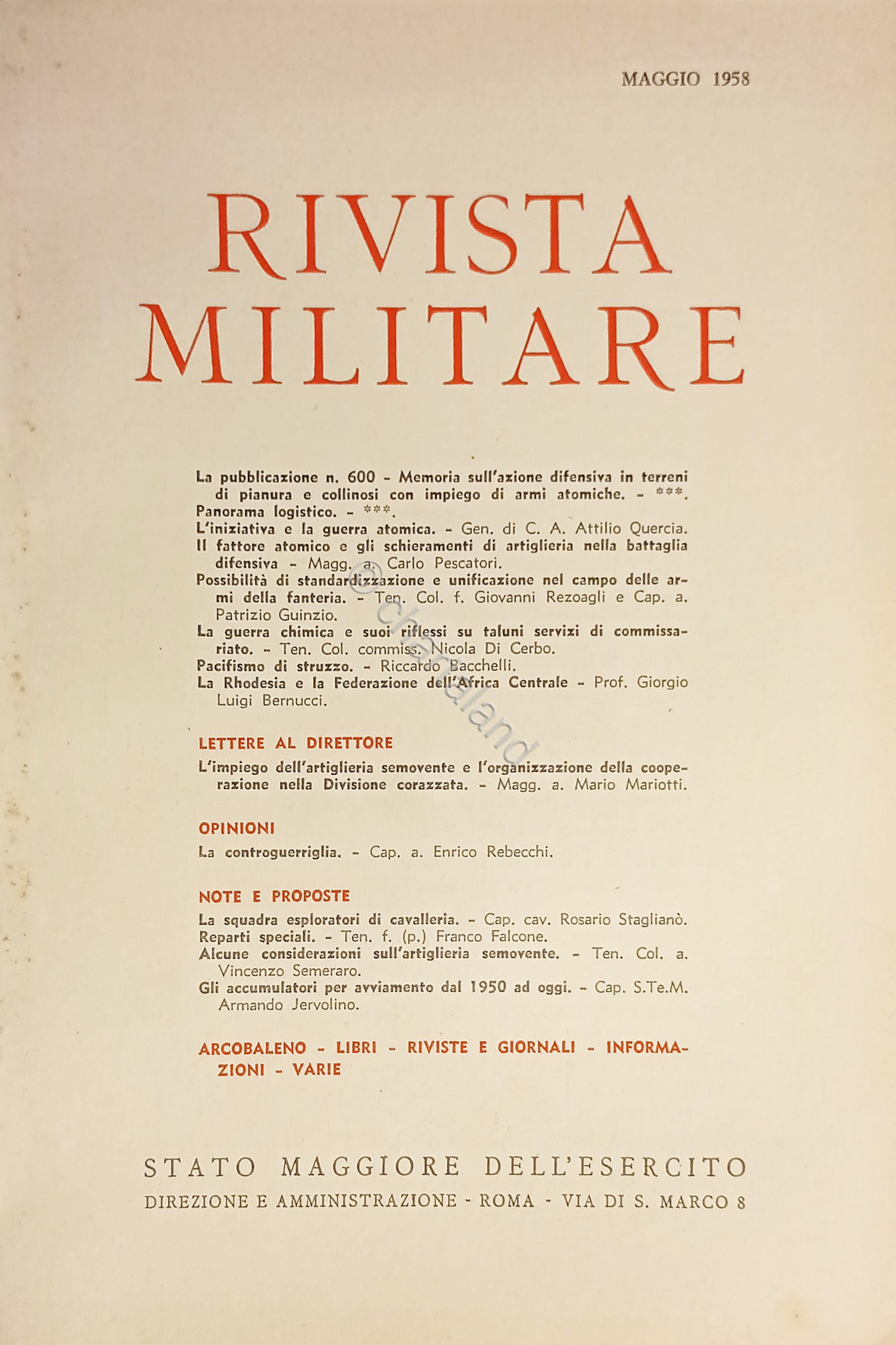 Stato Maggiore dell'Esercito - Rivista Militare - Maggio 1958