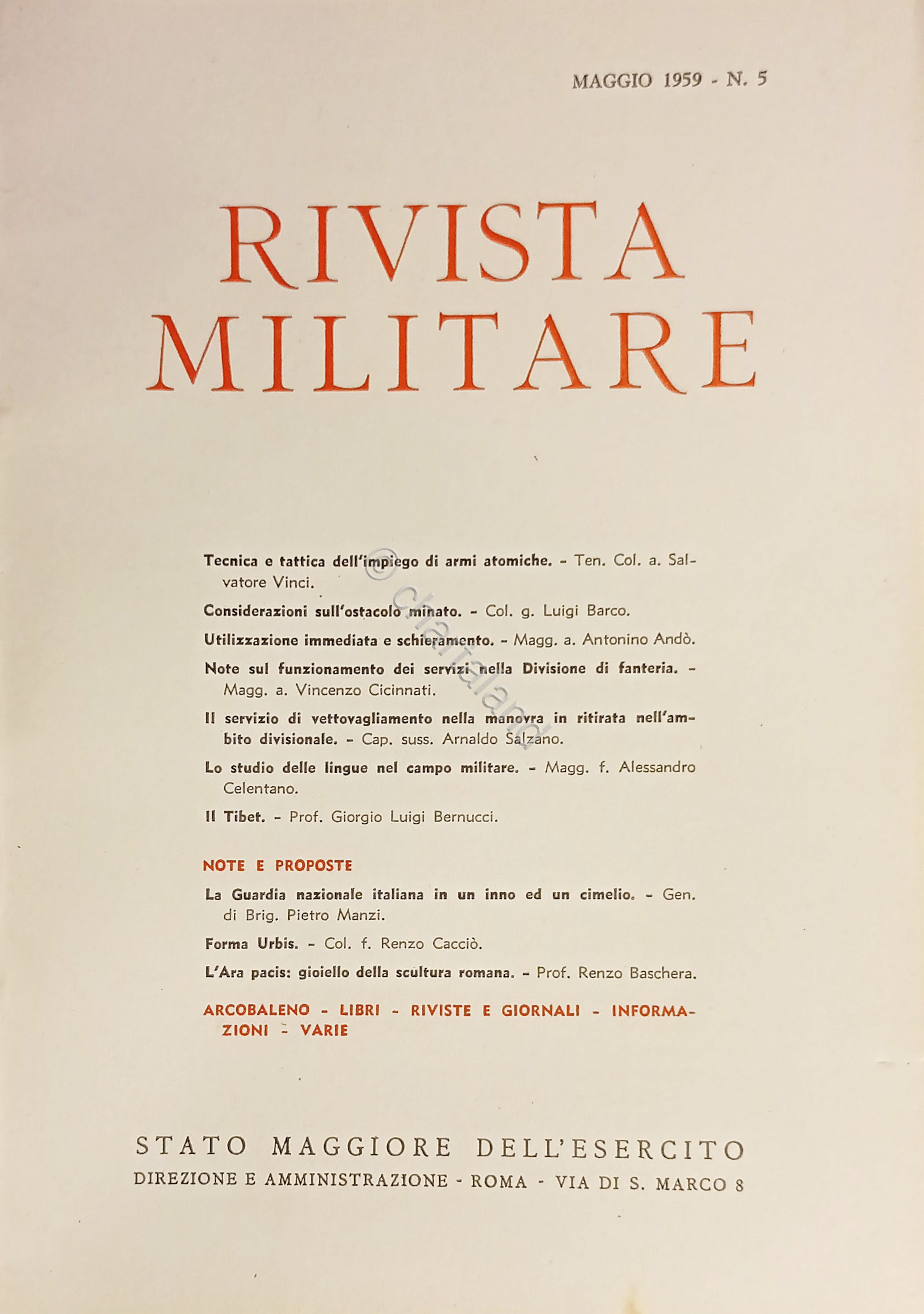 Stato Maggiore dell'Esercito - Rivista Militare - Maggio 1959