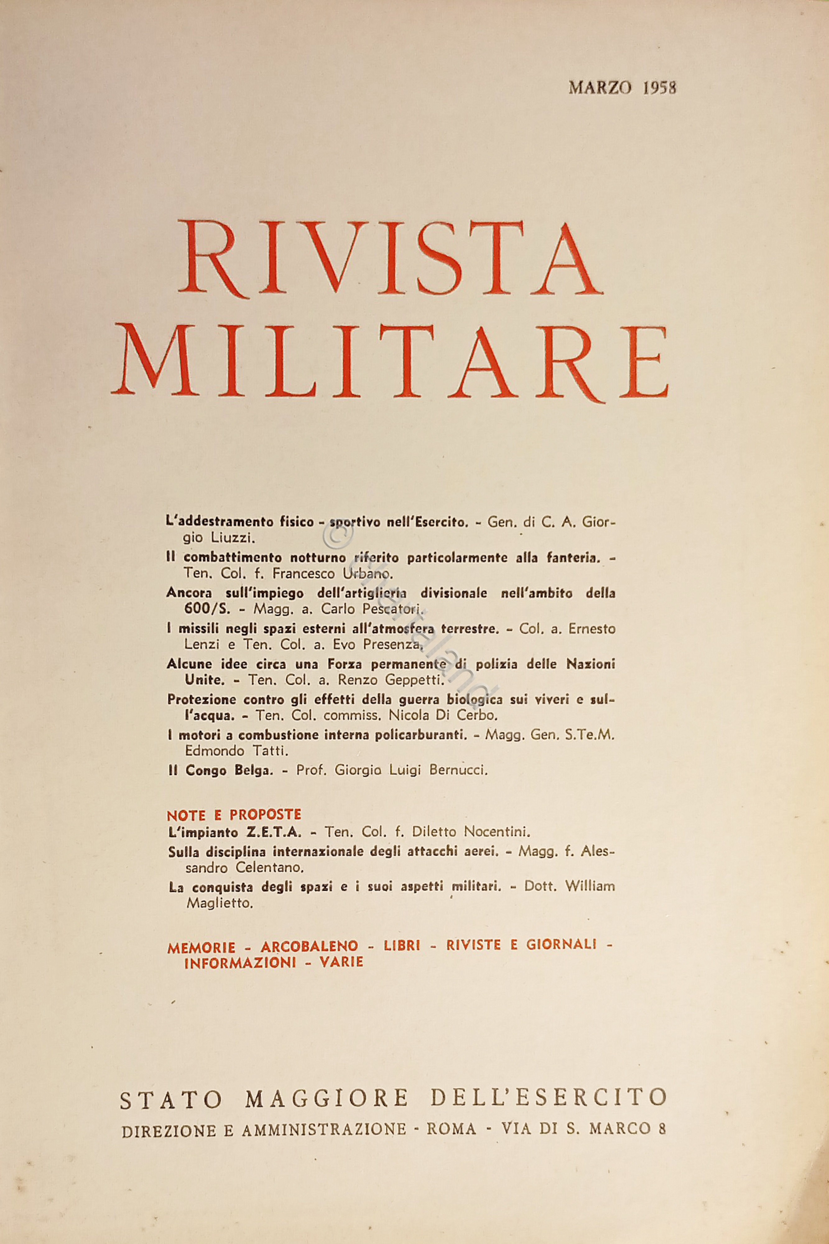 Stato Maggiore dell'Esercito - Rivista Militare - Marzo 1958