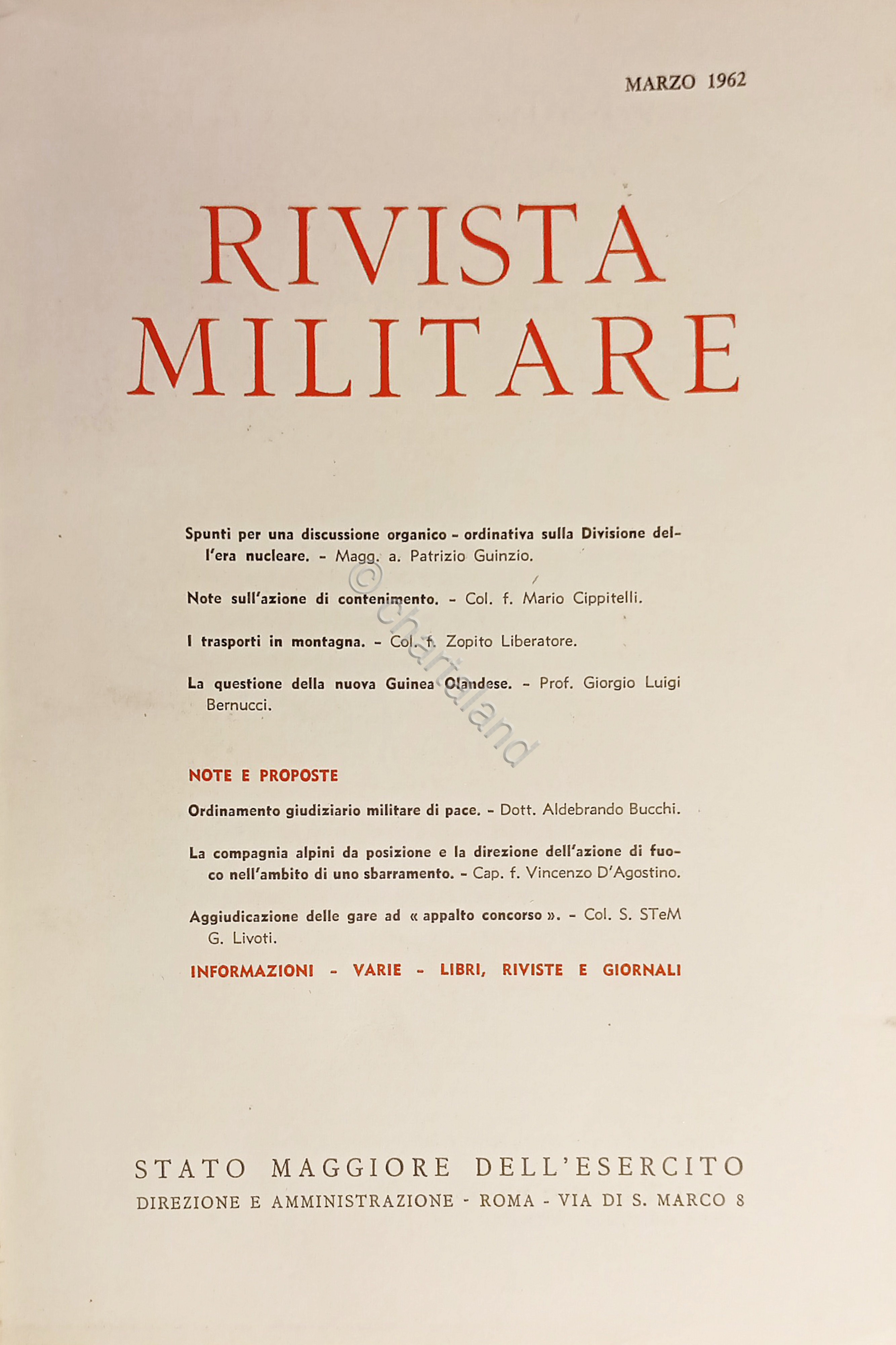 Stato Maggiore dell'Esercito - Rivista Militare - Marzo 1962