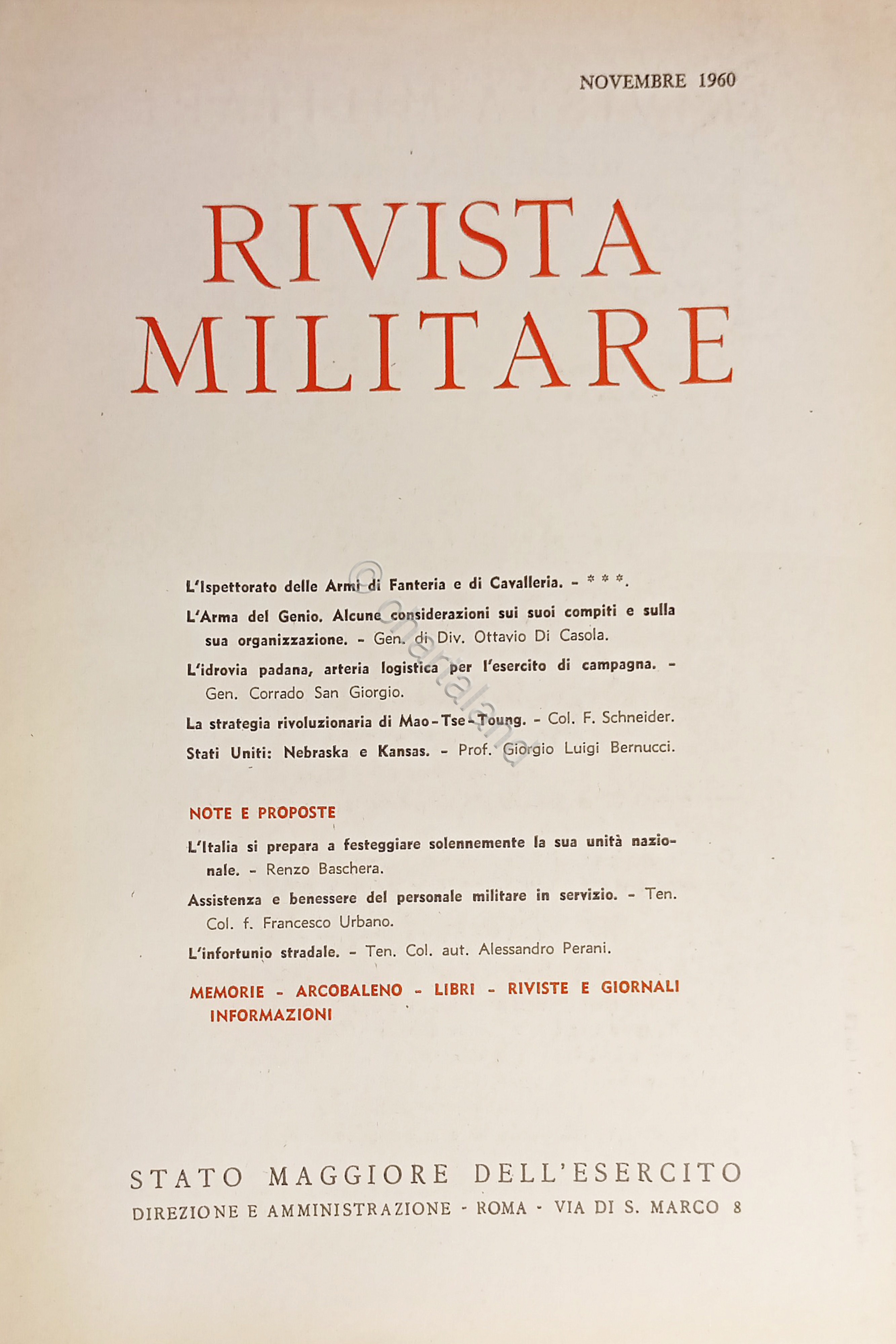 Stato Maggiore dell'Esercito - Rivista Militare - Novembre 1960