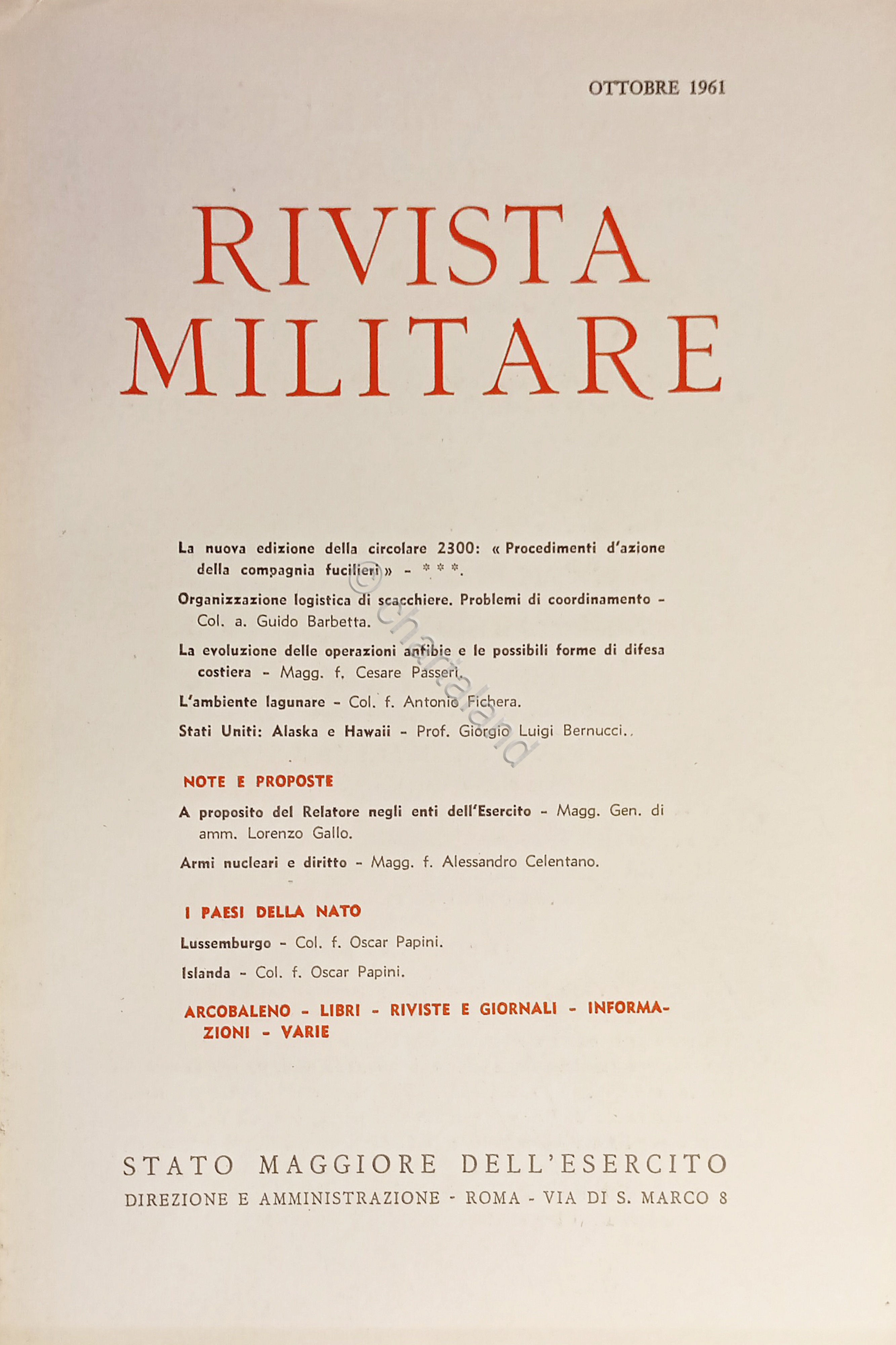 Stato Maggiore dell'Esercito - Rivista Militare - Ottobre 1961