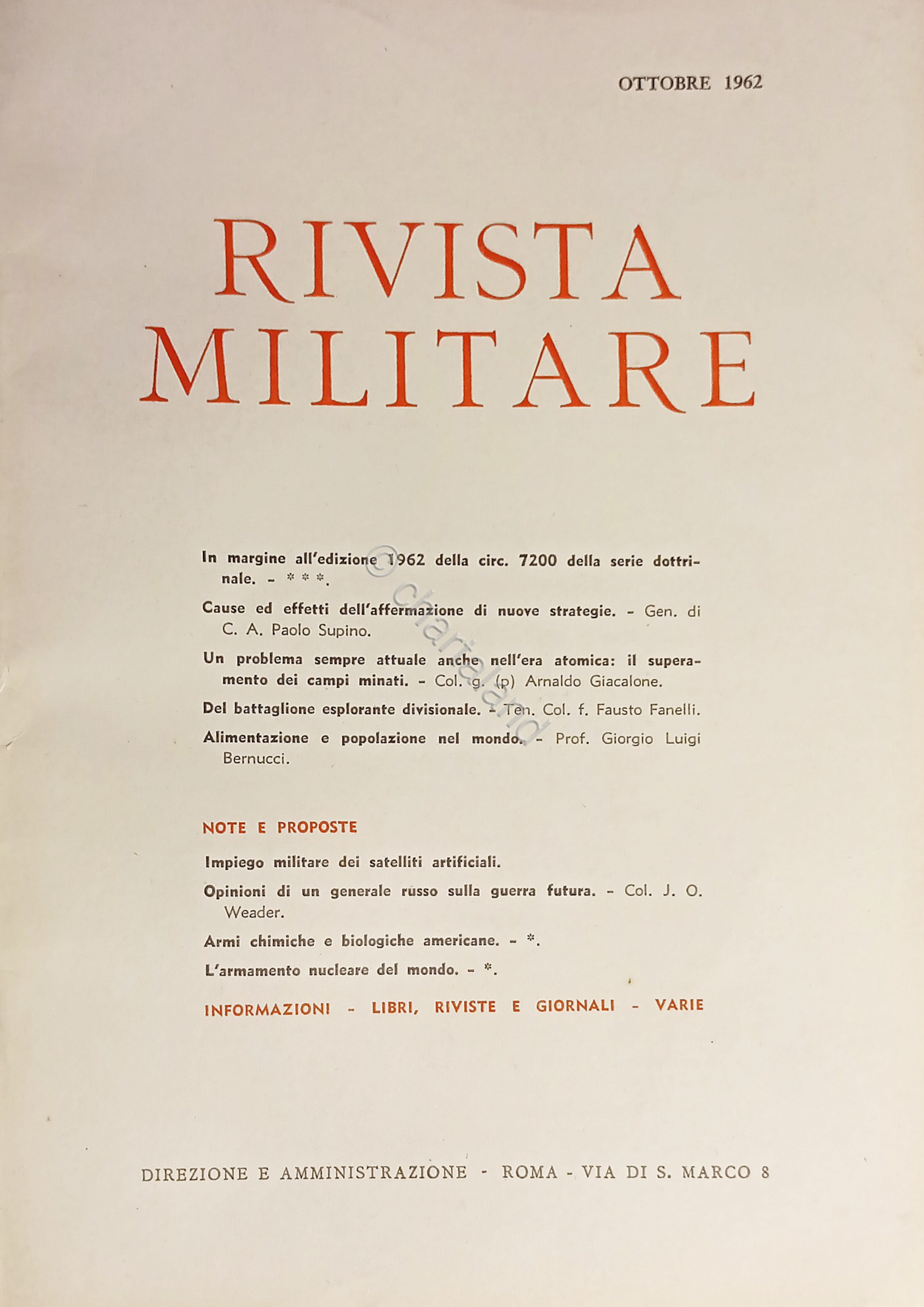 Stato Maggiore dell'Esercito - Rivista Militare - Ottobre 1962