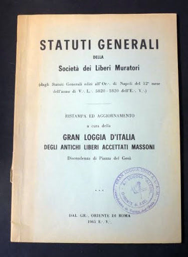 Statuti Generali Società Liberi Muratori - 1^ ed. 1965