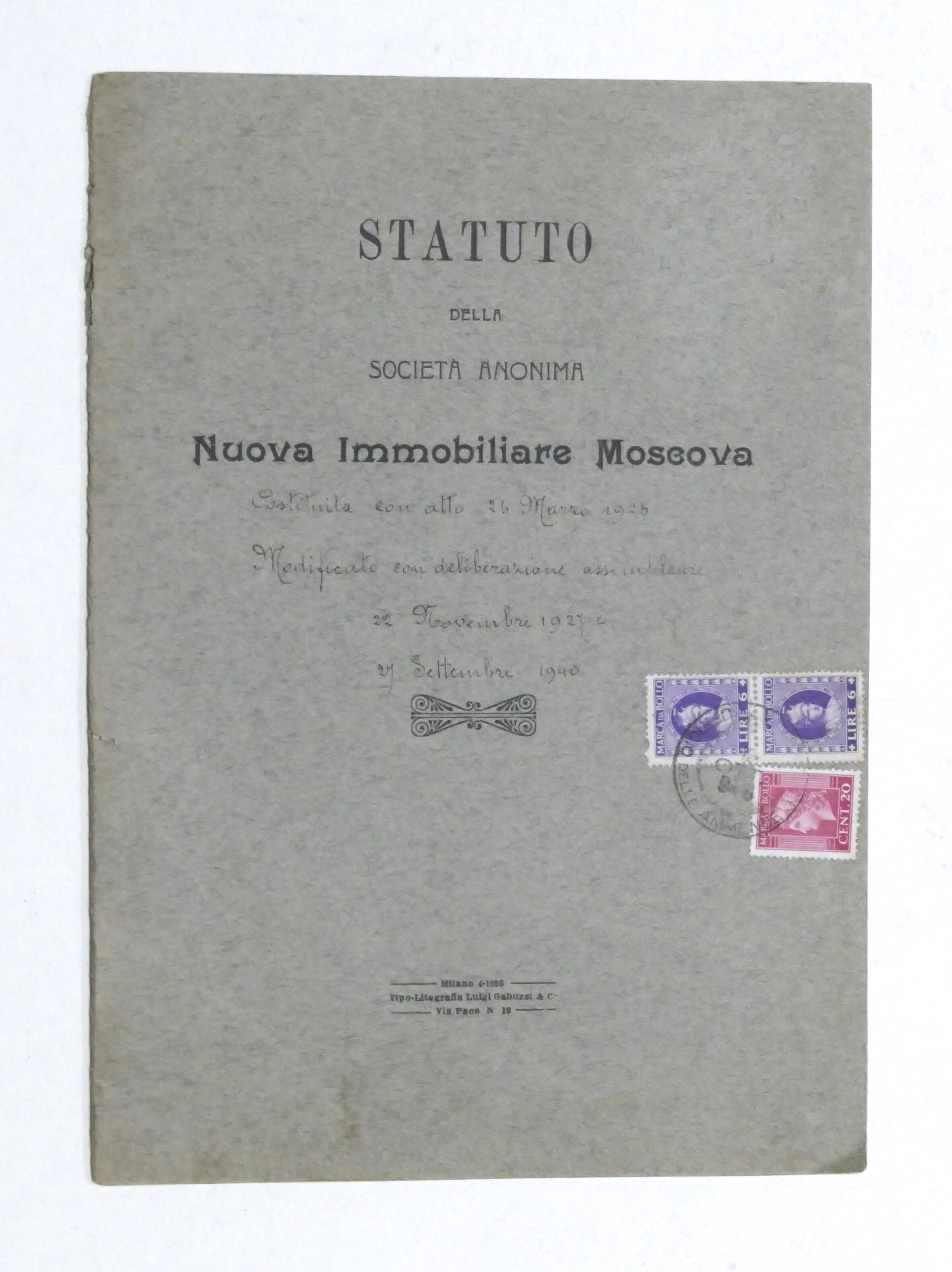 Statuto della Società Anonima Nuova Immobiliare Moscova - Milano - …