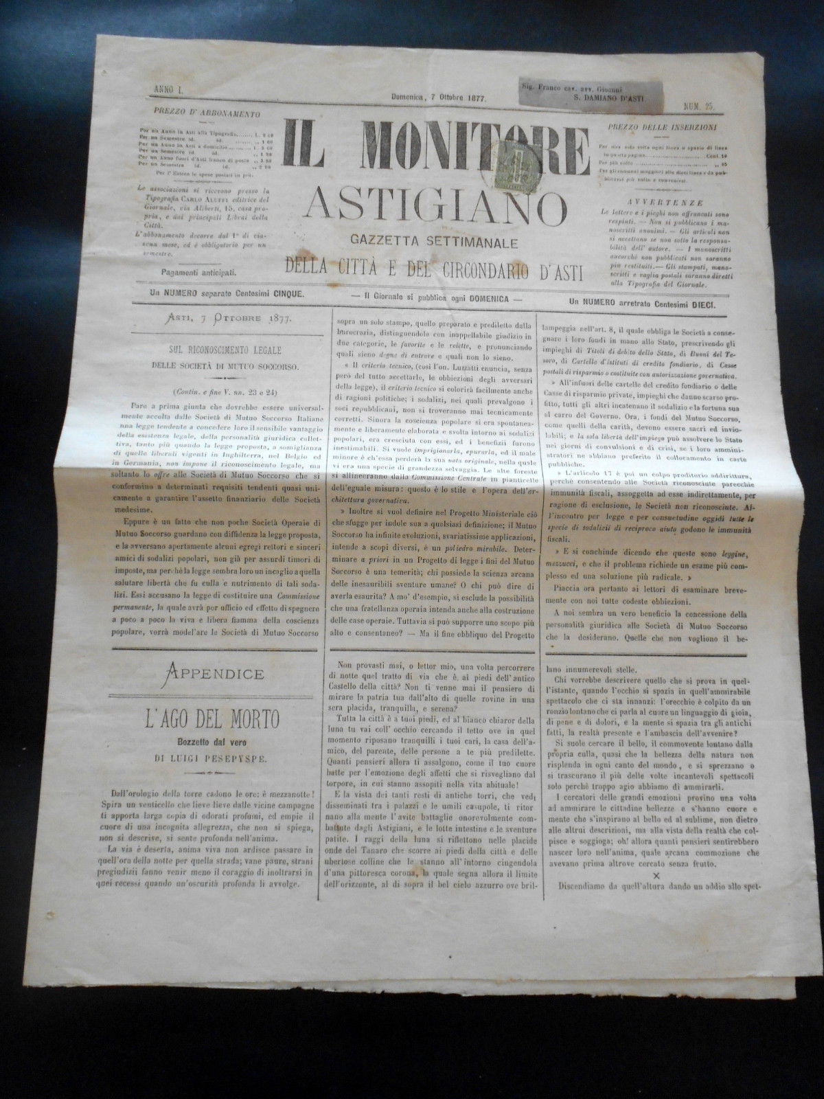 Storia Locale Asti - Giornale Il Monitore Astigiano - n. …