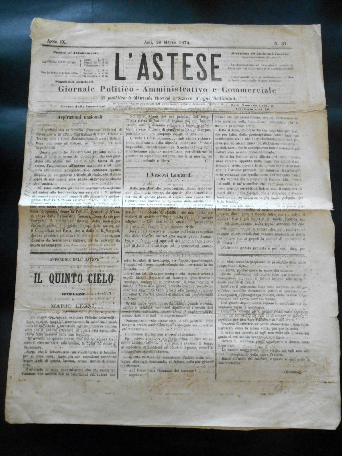 Storia Locale Asti - Giornale L' Astese - n. 37 …