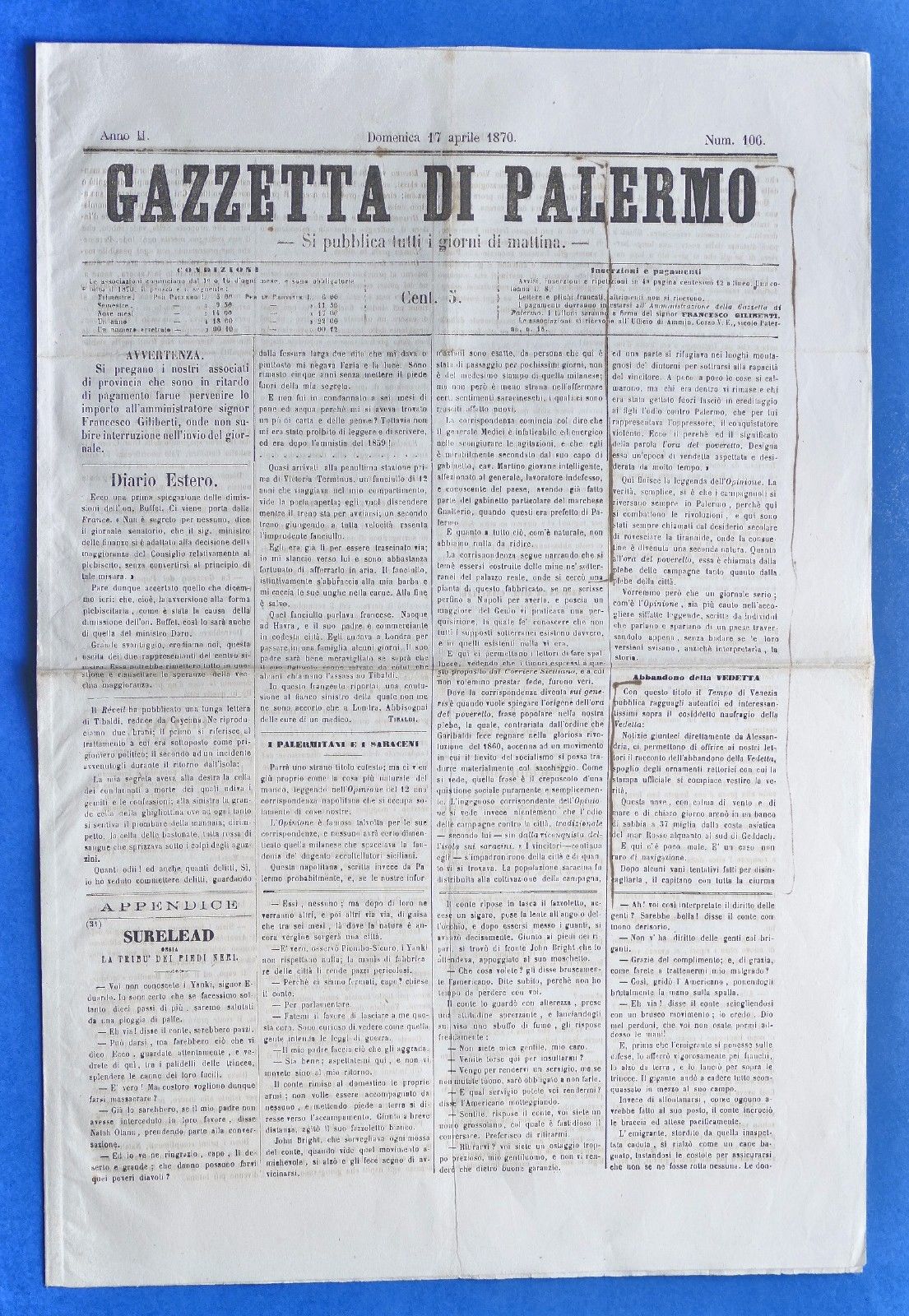 Storia Sicilia - Gazzetta di Palermo - Anno II - …