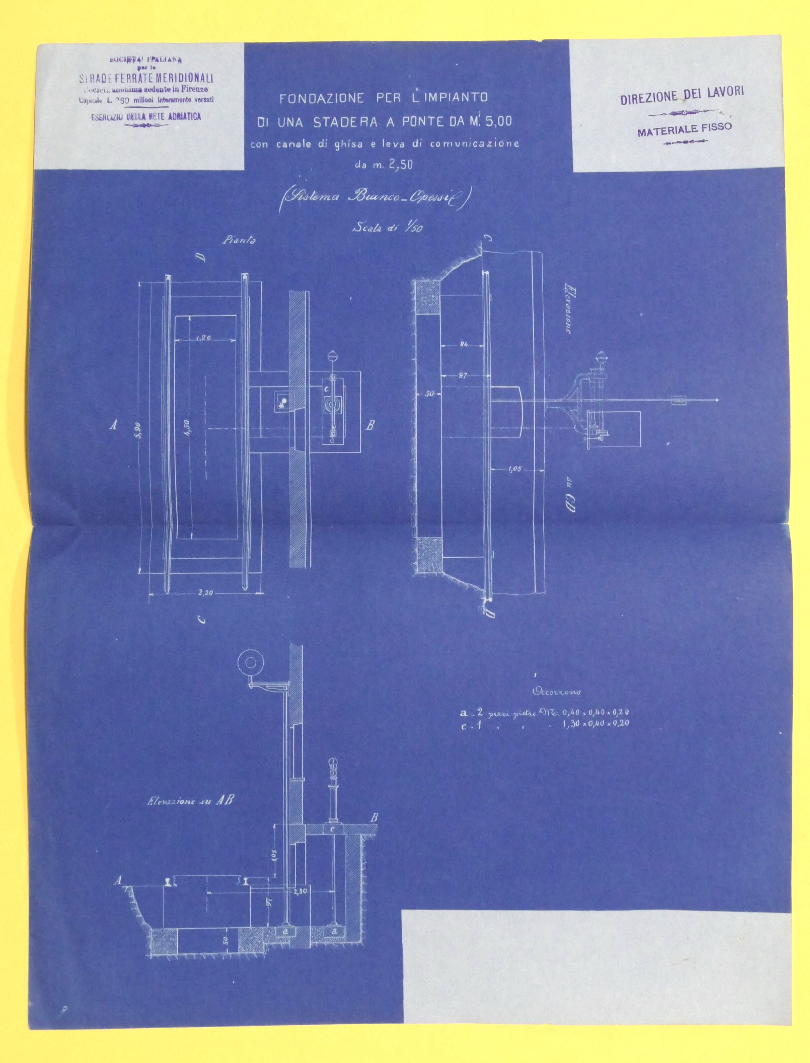 Strade Ferrate Meridionali - Cianotipia Fondazione stadera a ponte - …