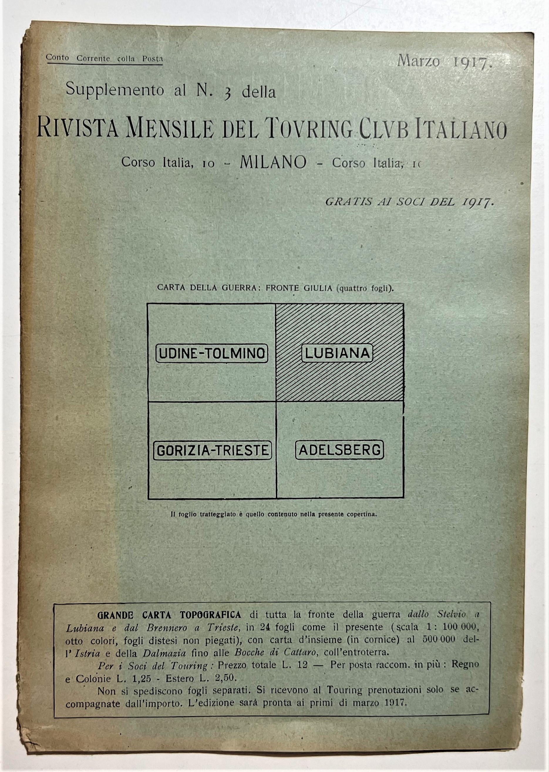 Suppl. Rivista Touring Club Italiano - Grande Carta Topografica Lubiana …