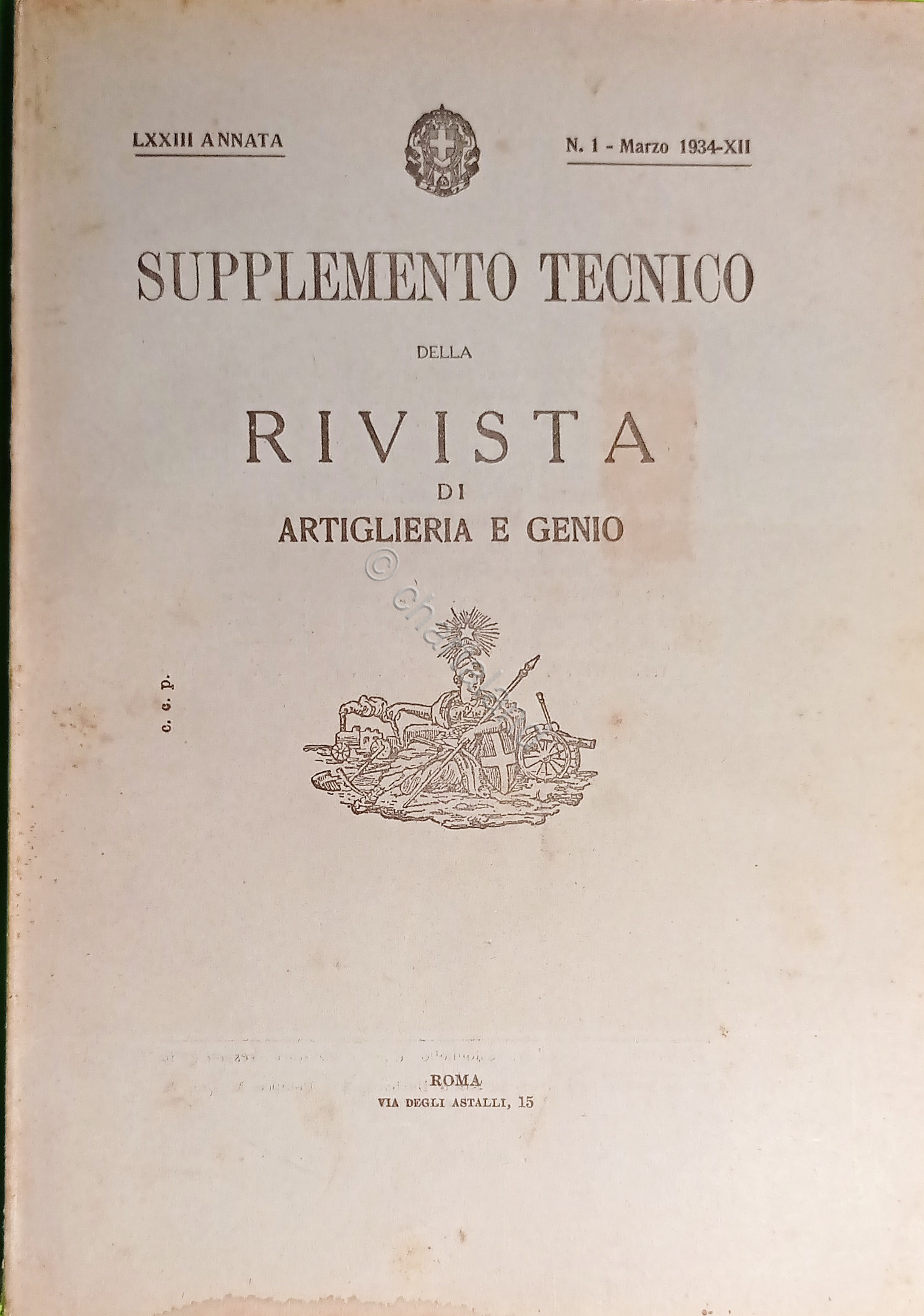 Supplemento Tecnico Rivista di Artiglieria e Genio N. 1 LXXIII …