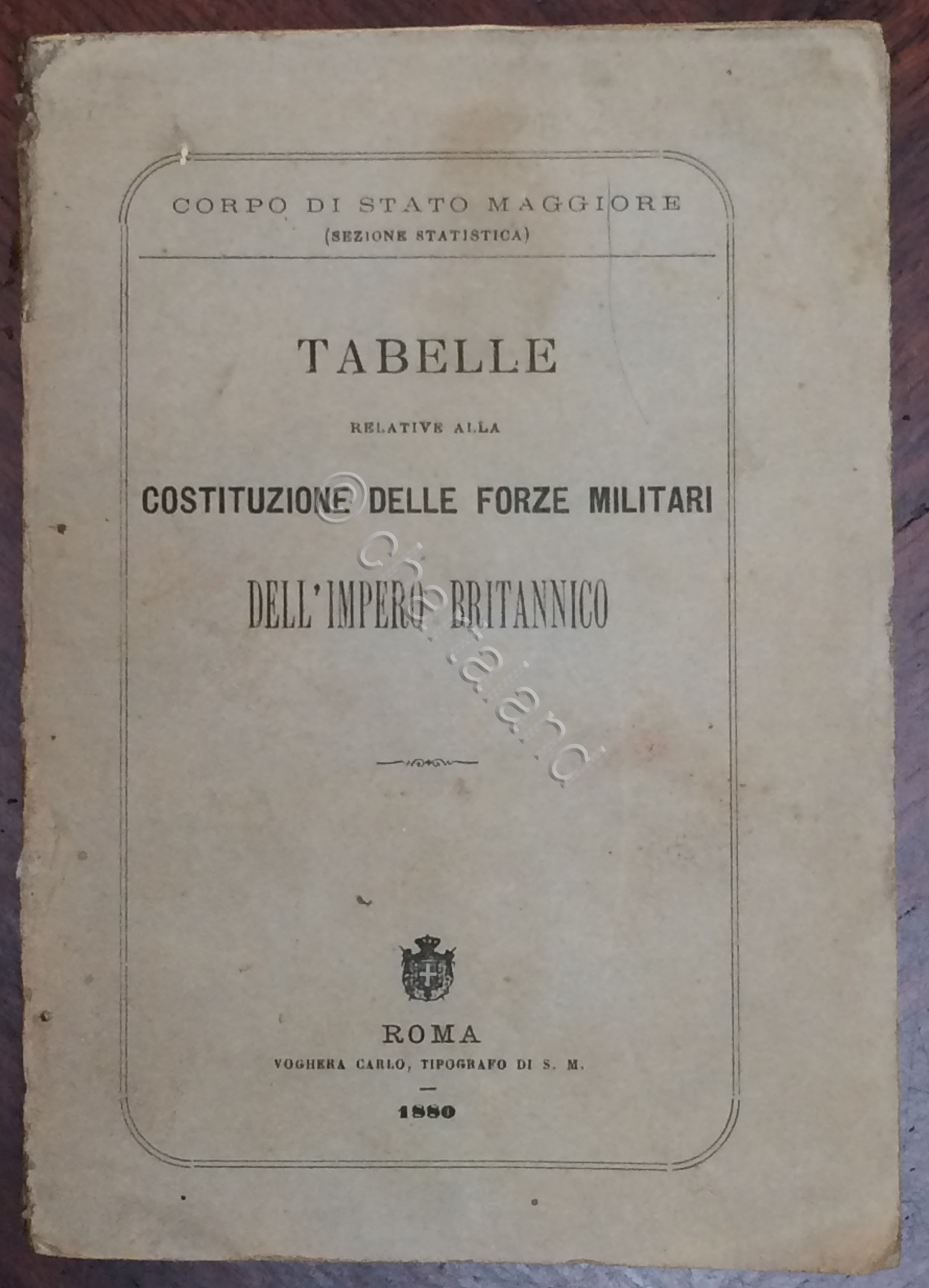 Tabelle relative alla Costituzione forze militari dell'Impero Britannico - 1880
