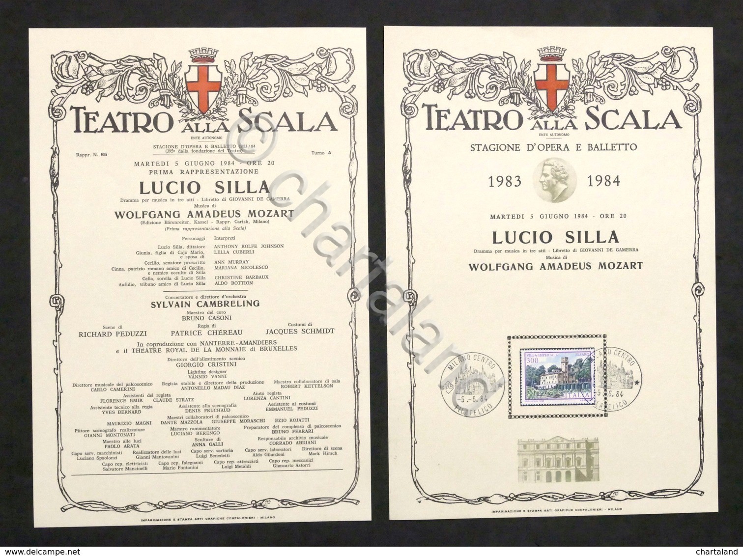 Teatro Scala - 2 Locandine Opera Lucio Silla annullo filatelico …