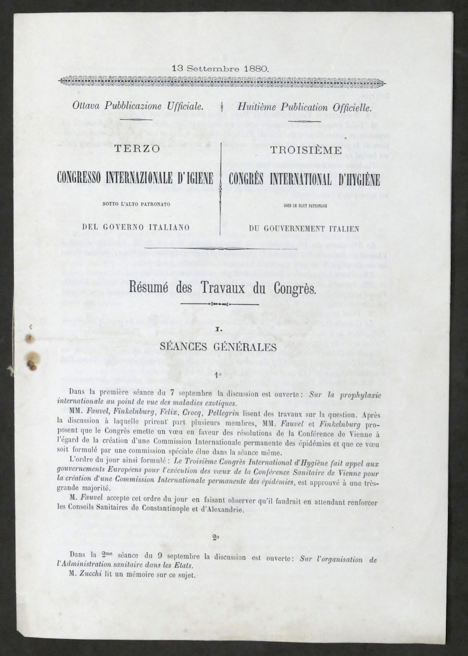 Terzo Congresso Internazionale d'Igiene - Pubblicazione Ufficiale - 1880