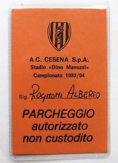 Tessera parcheggio Rognoni Alberto Fondatore AC Cesena 1993