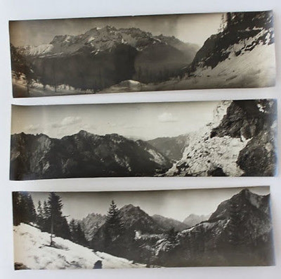 Tre Fotografie panoramiche montagna Alpi Giulie anni '20 Italia Slovenia …