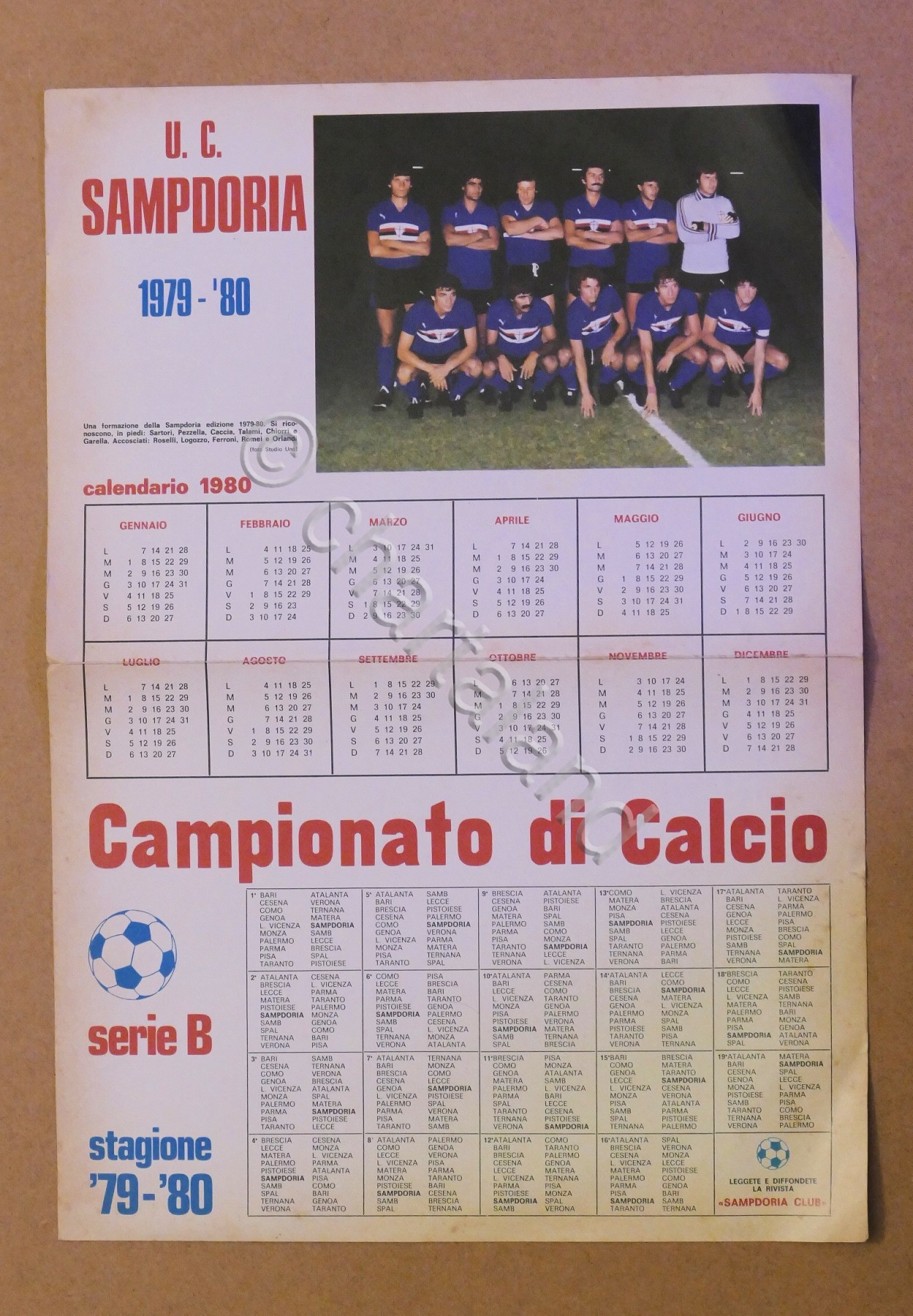 U.C. Sampdoria - Calendario 1980 - Campionato Calcio - Elenco …