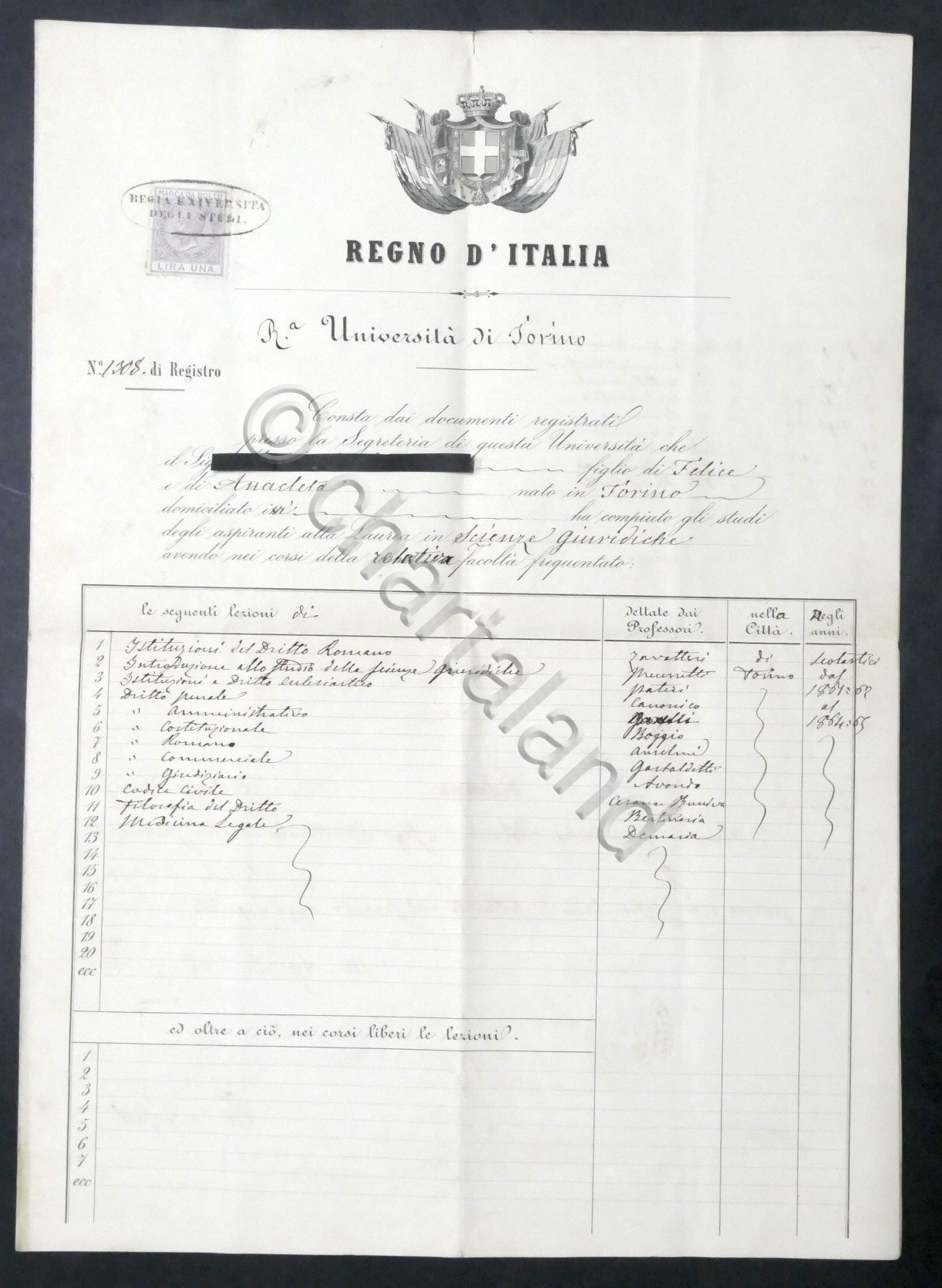 Università Torino - Attestato di promozione esami Laurea in Giurisprudenza …