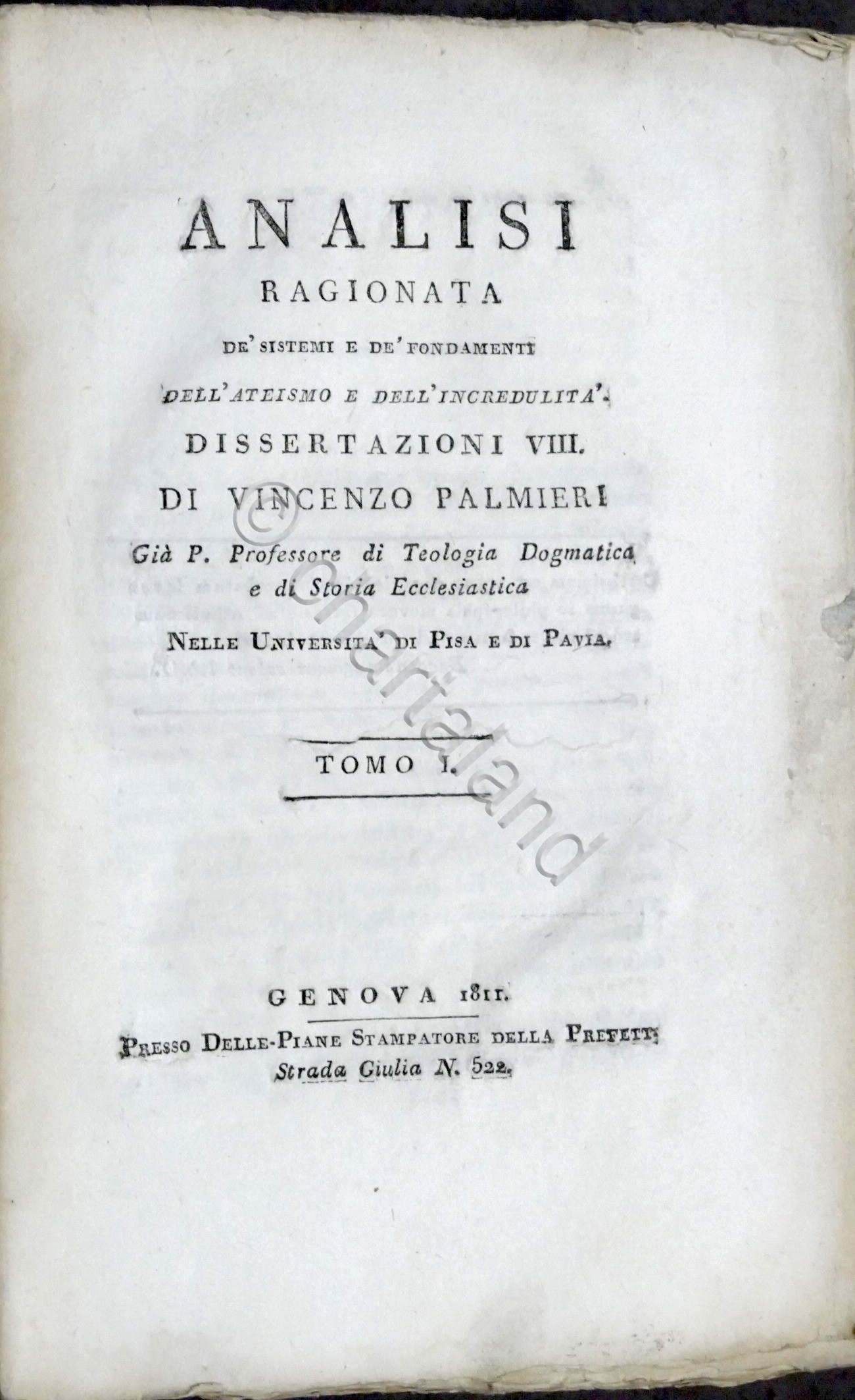 V. Palmieri - Analisi ragionata dell'ateismo e dell'incredulità - 1811 …