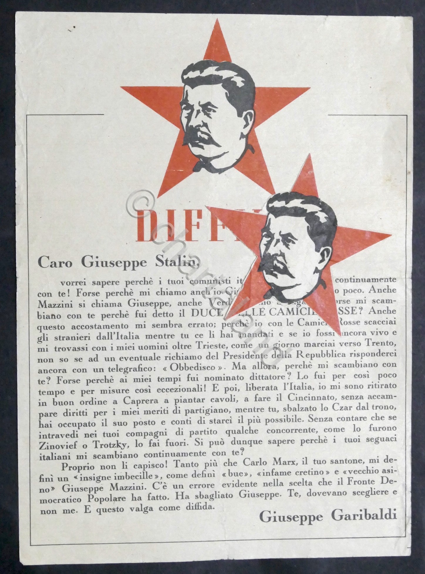 Volantino anti Partito Fronte Democratico Popolare - Elezioni Politiche 1948