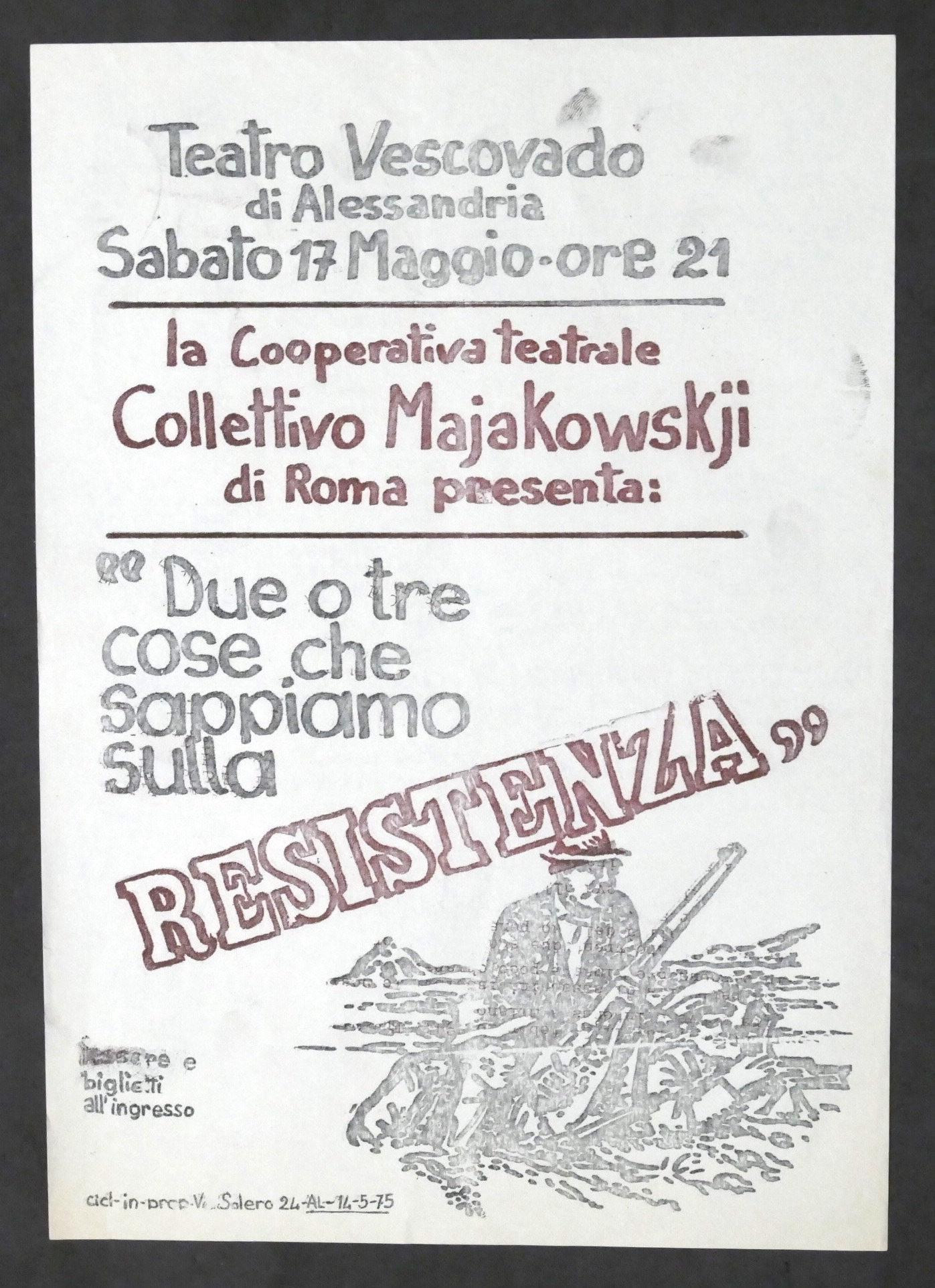 Volantino Avanguardia Operaia Coop. Teatrale Majakowskji - Resistenza - 1975