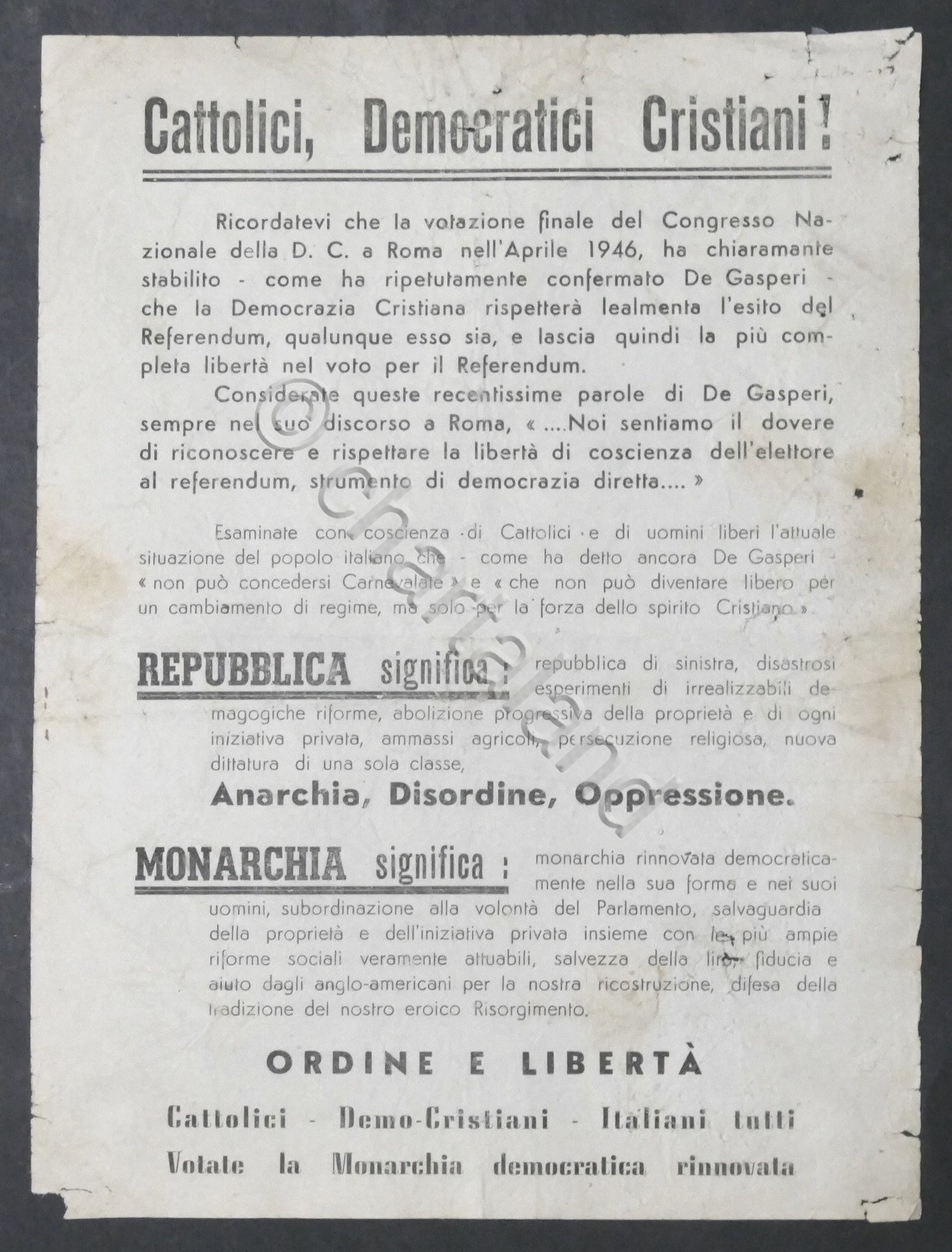 Volantino Blocco Nazionale della Libertà (Monarchici) - Referendum giugno 1946