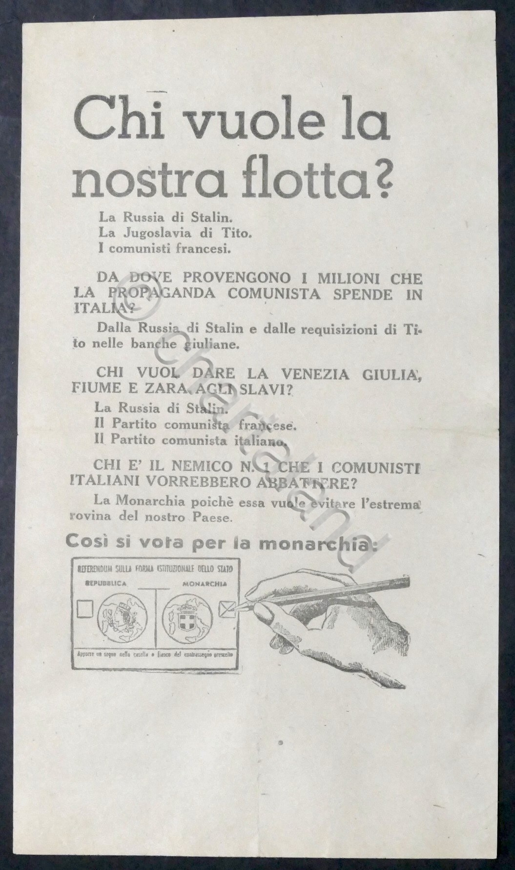 Volantino Blocco Nazionale della Libertà (Monarchici) Propaganda Referendum 1946