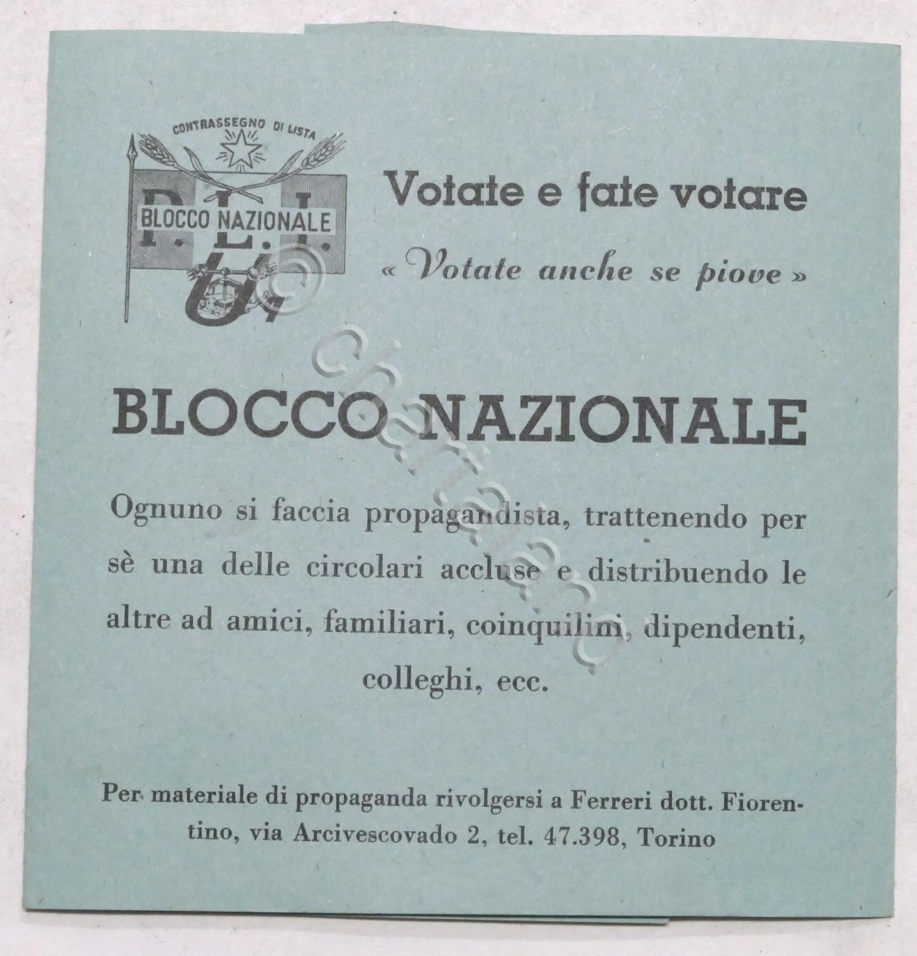 Volantino Blocco Nazionale P.L.I. - Elezioni Politiche 1948